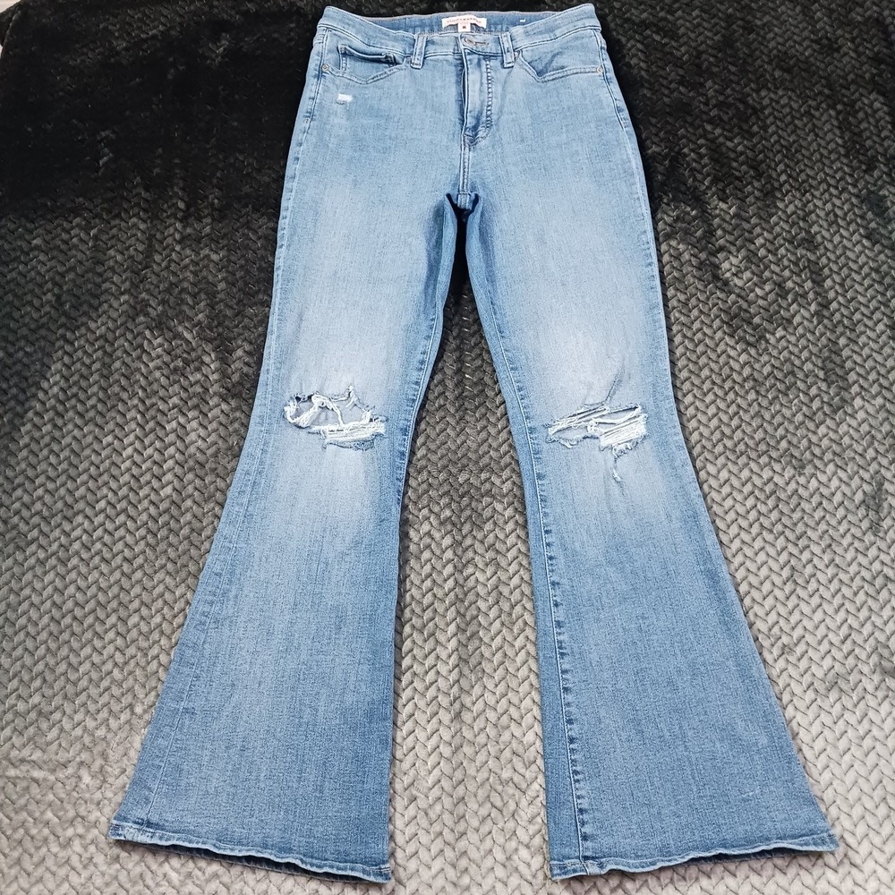 Lucky Brand Stevie Jeans Women's 10 Blue Cotton Denim Flared Distressed Stretch